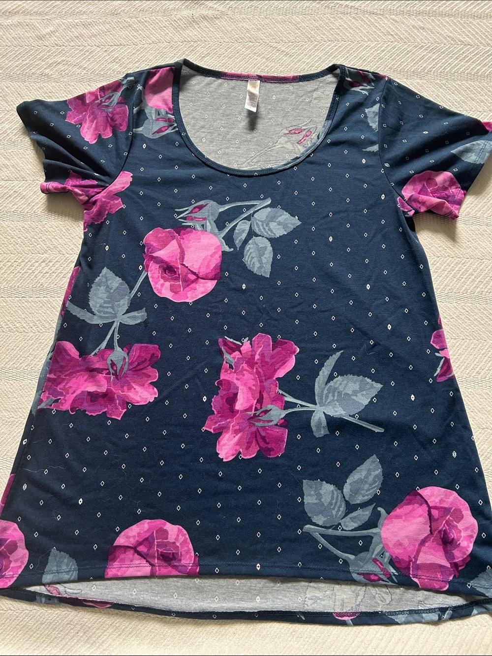 LuLaRoe Navy & Hot Pink Floral Short Sleeve Tee
